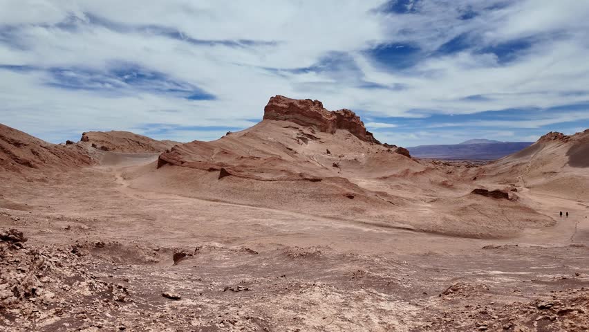 San Pedro de Atacama, Chile: Panoramic footage of desert in Valle de la Luna or Moon valley in Los Flamencos National Reserve in Atacama