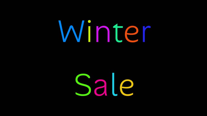 Large Colorful Phrase Colorful Phrase WINTER SALE appearing one letter at a time drawn by a spark on a black background horizontal layout appearing one letter at a time drawn by a spark on a black background horizontal layout