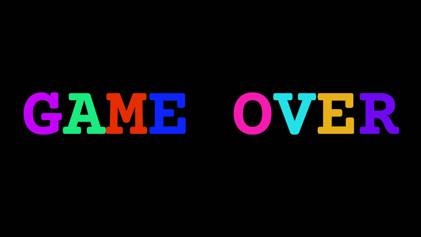Large Colorful Phrase Colorful Phrase GAME OVER appearing one letter at a time drawn by a spark on a transparent background horizontal layout appearing one letter at a time drawn by a spark on a transparent background horizontal layout