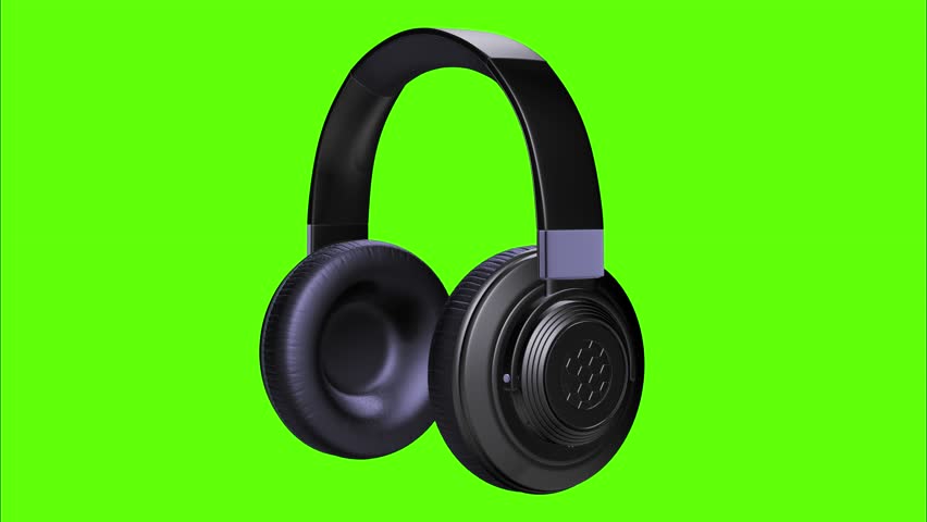 Black wireless headphones rotating animation on green screen, loopable. 3D rendering.
