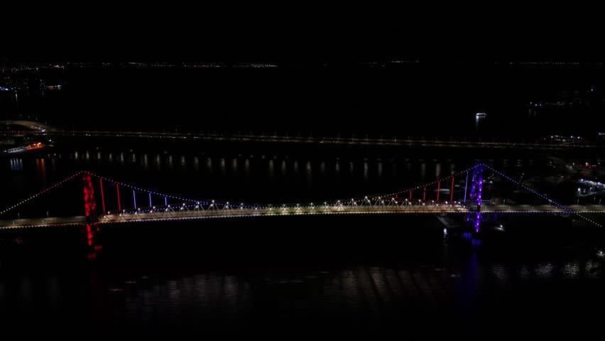 Hercílio Luz Bridge Illuminated at Night, Florianópolis, SC