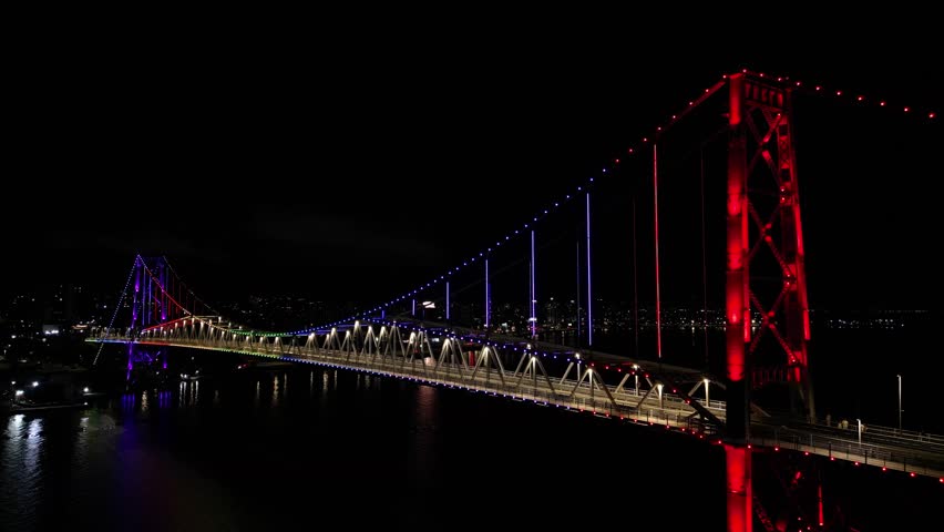Hercílio Luz Bridge Illuminated at Night, Florianópolis, SC