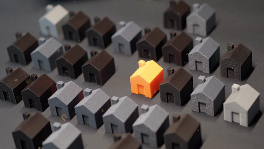 Animated 3D Model Homes with Sales Growth Dollar Signs