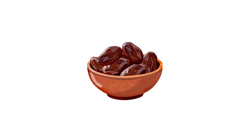 2D Animated dates bowl for Middle Eastern tradition. Great for Ramadan visuals, iftar content, cultural food promos, and Islamic videos.