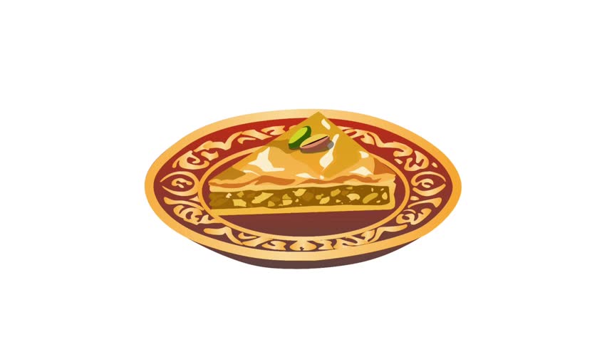 2D Animated baklava slice for Middle Eastern dessert theme. Perfect for food promos, cultural content, menus, social media, and culinary videos.
