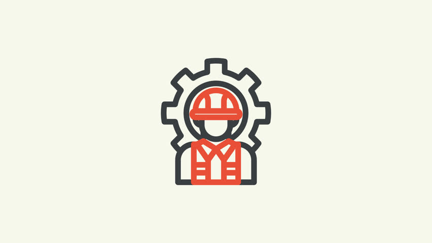 Worker animated icon suitable for construction projects. Shows worker in helmet and safety vest. Ideal for industrial presentations and websites, Loop HD video with alpha channel.