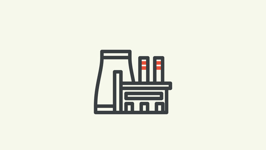 Factory pollution animated icon suitable for presentations, infographics, websites to depict negative effects of industrial emissions on environment, Loop HD video with alpha channel.