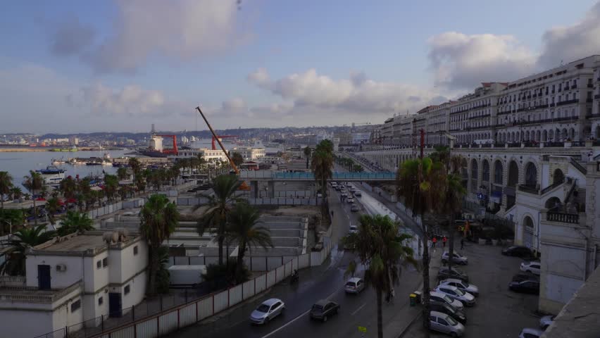 Alger the capital city of Algeria, North Africa, city centre of Algiers, the capital of Algeria, Landscape of Algiers city With port and mediterranean sea and white buildings, Arab Maghreb Africa.