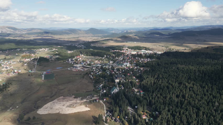 Cinematic aerial footage unveils a natural landscape around the town of Zabljak in mountain land of northern Montenegro.