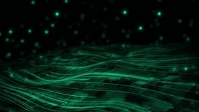 Animated Turquoise color abstract 3d digital data wave with glowing particles and dynamic lines on a hi-tech technology dark background - Powered by Shutterstock - Get 15% off with code: PIKWIZARD15