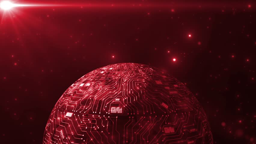 Animated Red color rotating hi-tech planet in galaxy with shining star hi-tech design technology background