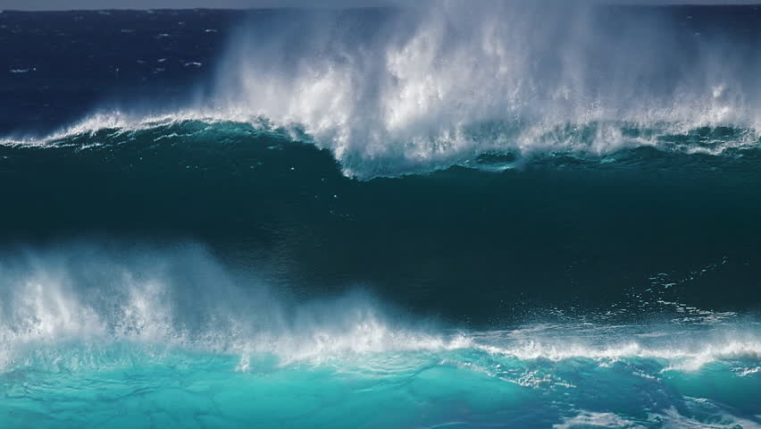 Hawaiian wave. Big ocean wave breaks on the Hawaiian shore, famous Pipeline surf spot on the Oahu island