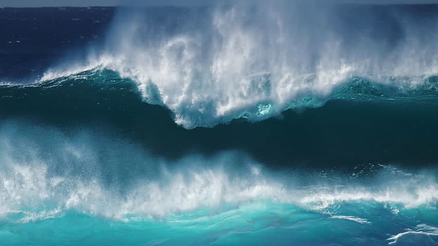 Hawaiian wave. Big ocean wave breaks on the Hawaiian shore, famous Pipeline surf spot on the Oahu island