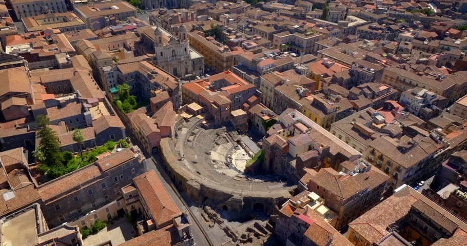 Aerial view of the Amphitheater of Catania, in Sicily, Italy. It