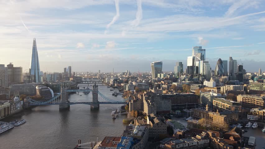 Looking Across London Including Tower Bridge and the Shard on a Sunny Day