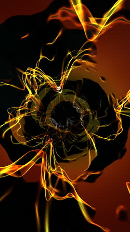 Surreal sci-fi travel motion through fiery tunnel with stylised orange-red inferno