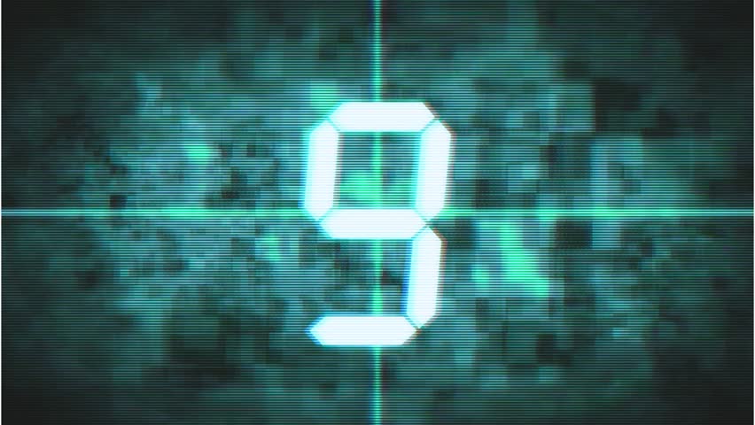 Digital Segment Display Number 4 with Blue Glow and VHS Glitch Scanline Effect