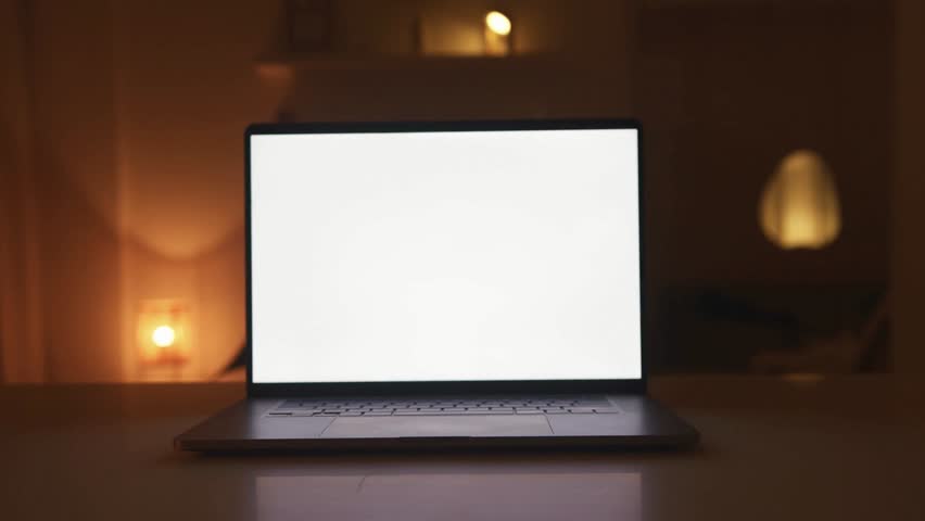 Ultra slow motion laptop lid opening with clean blank screen, modern technology utility shot, cinematic digital device detail, perfect stock video for business, app design, innovation, and creative