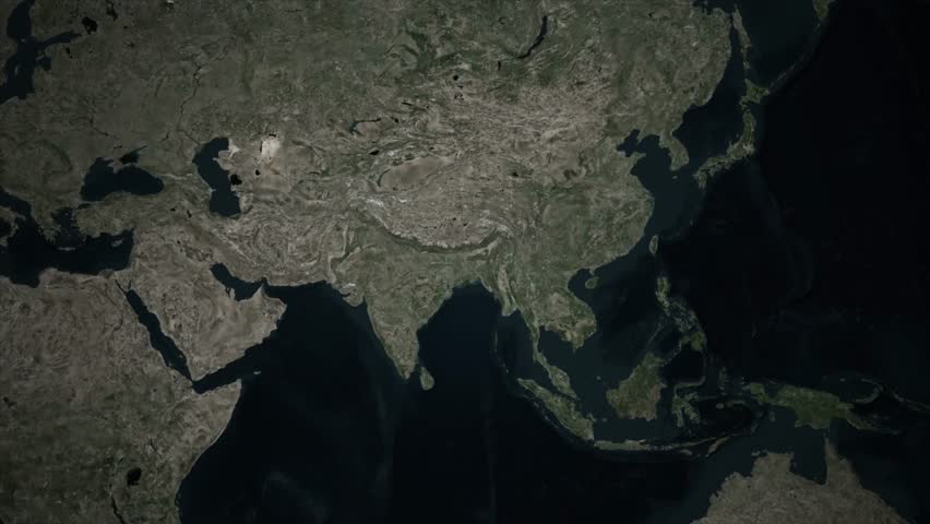 Animated satellite map zoom-in sequence focusing on the city of Wuhan, China. Features a glowing polygon highlight and location text callout.