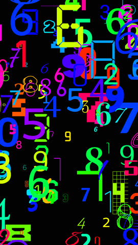 Random numbers from 0 to 9 appearing and disappearing in Vertical Layout on a transparent Alpha Channel Type background. Note fonts are suitable for commercial purposes.