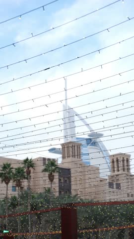 View of Burj Al Arab from Madinat Jumeirah, luxury hotels and travel stock video