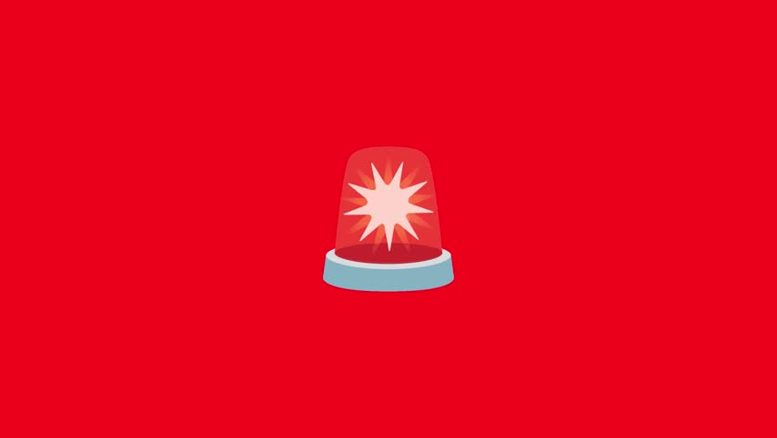A flat design animation of a red siren light flashing on a solid red background. 2D motion graphic, minimalist vector style.