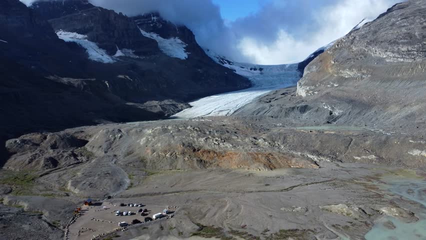 Athabasca glacier, located in the columbia icefield of jasper national park, showcases the effects of global warming and climate change on glaciers