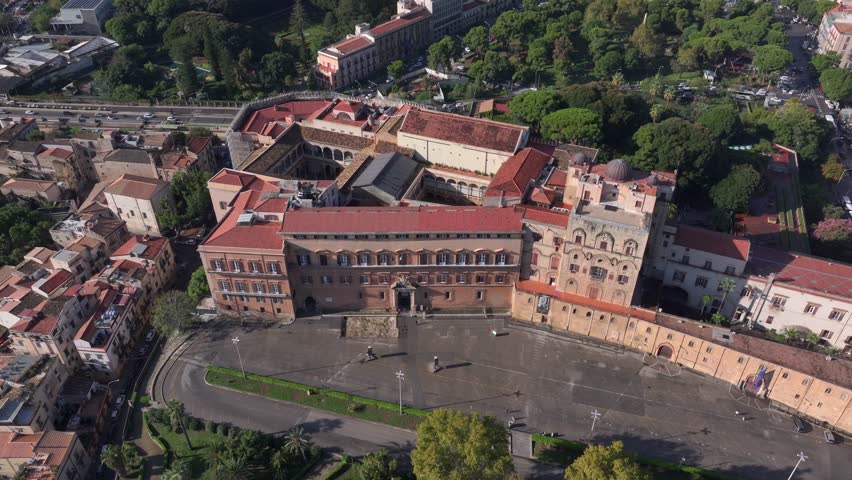 Palermo, Italy: Royal Palace of Palermo, Norman Palace - Palazzo dei Normann, in capital city of Sicily island, Aerial.