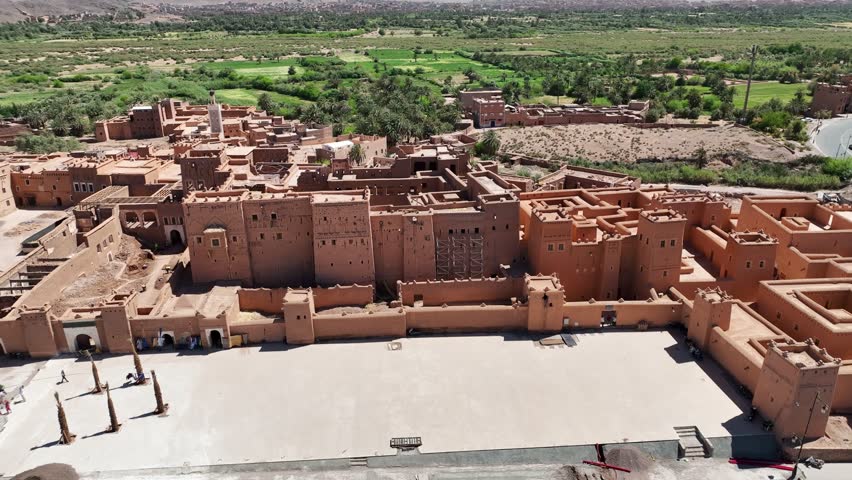 Aerial Footage of Historic Kasbah Taourirt, Ouarzazate, Morocco