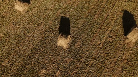 Aerial View of Haystacks in Autumn Field Near Moscow