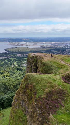 Aerial Shot of Cave Hill, an iconic landmark in Belfast, Northern Ireland