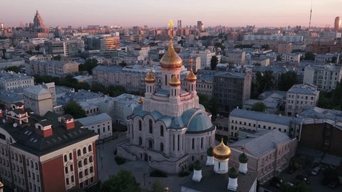 Circular Drone Flight around Historic City Church