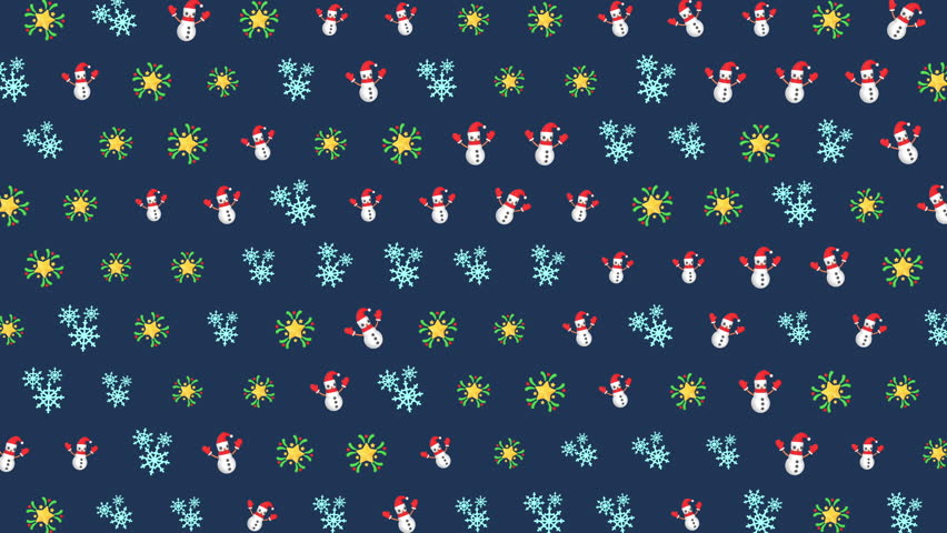 A repeating pattern of snowflakes and snowmen on a dark blue background, perfect for holiday-themed designs and backgrounds.