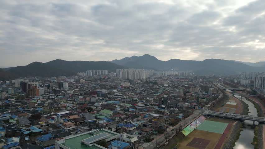 Jeongeup City Panoramic View: Drone Footage of a South Korean Cityscape