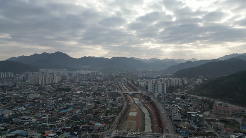 Jeongeup City Panoramic View: Drone Footage of a South Korean Cityscape