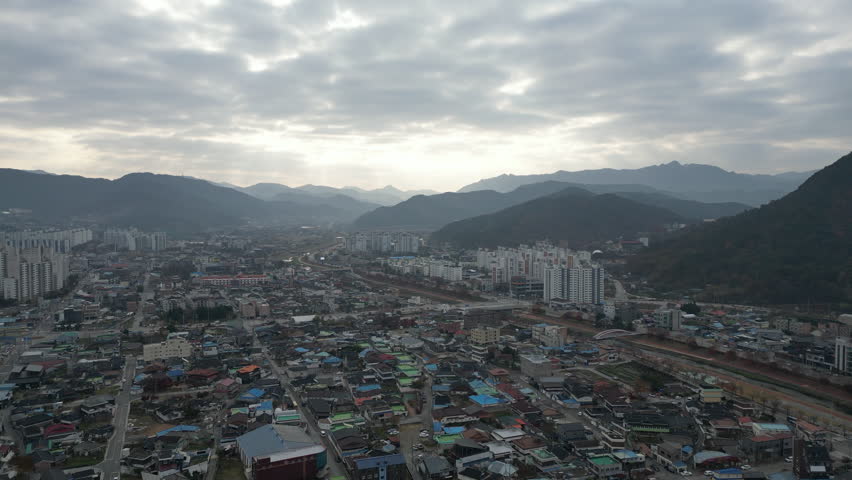 Jeongeup City Panoramic View: Drone Footage of a South Korean Cityscape