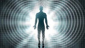 Silhouette of a standing person with radio wave effect - Powered by Shutterstock - Get 15% off with code: PIKWIZARD15