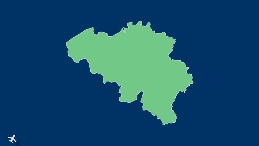 Belgium, Brussels Map with Location Pin and Airplane Travel Route Animation