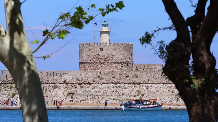 Fort of St. Nicholas in Rhodes Greece 4k