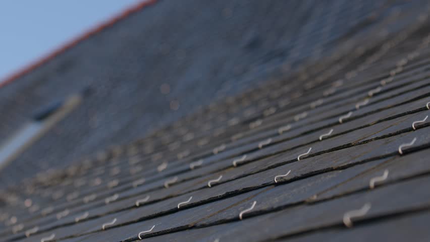 Slate roof in closeup, selective focus 4k