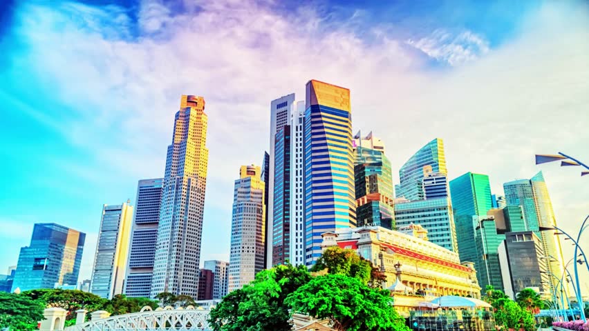 Panoramic Timelapse of Modern Singapore Marina Bay Skyline from Day to Night
