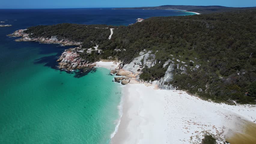 Taylors Beach, Sloop Reef In Tasmania, Australia - Drone Orbiting
