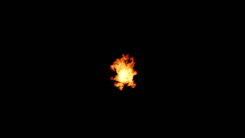 Top-down view 150 Frames Small fire flickering sideways in the wind, looping animation, black background.