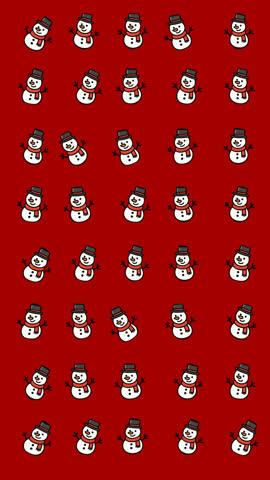 Seamless Looping Red background filled with cartoon snowmen wearing hats and scarves.
