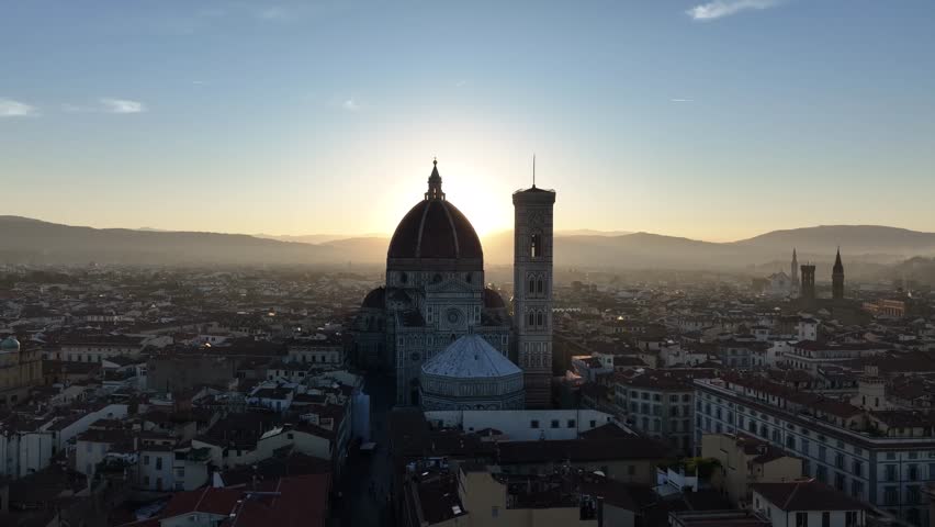 High-angle aerial panorama of the Florence Cathedral, Giotto