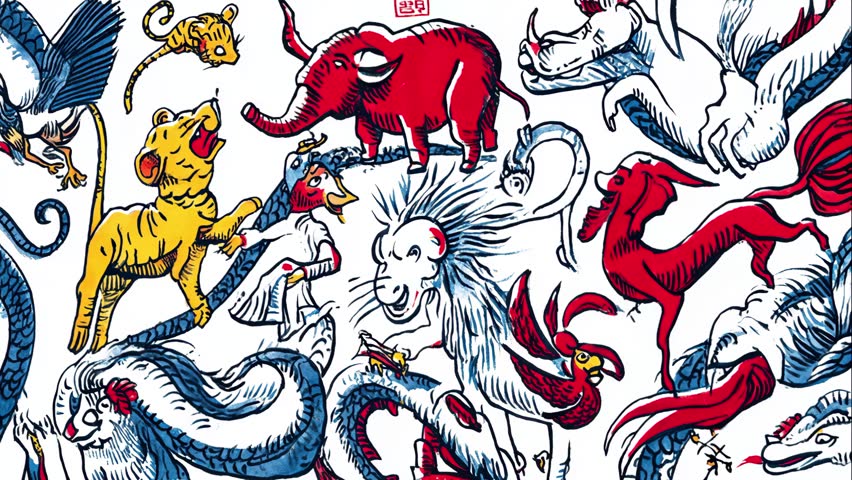 Photorealistic mural featuring a Chinese dragon in anime style. Background filled with layered calligraphy, stickers, spray textures, marker writing. Chinese symbols not actual text.