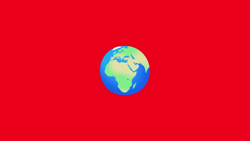 A flat design animation of a stylized globe showing the Americas, slowly rotating on a solid red background. 2D motion graphic, minimalist vector style.
