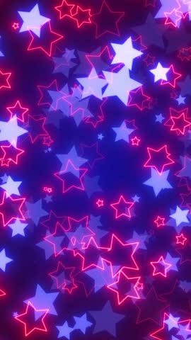 Vertical abstract background of glowing neon star outlines and soft bokeh lights, perfect for modern party visuals, celebrations, and energetic social promos