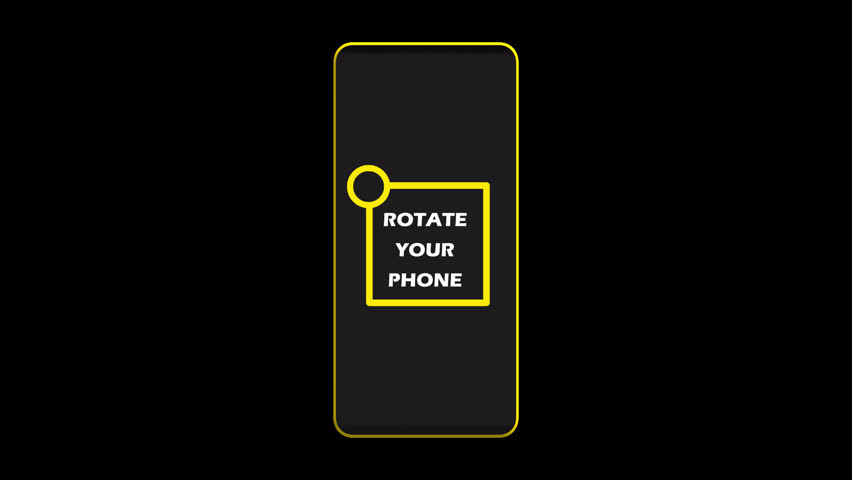 Yellow square indicator Rotate Your Phone animation with clear visual cue. Ideal for mobile apps, stories, reels, games, and UI screens. 5-second loop with transparent background.