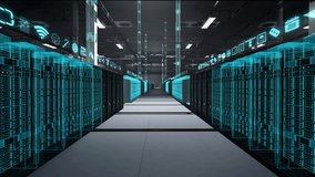 Empty data center gear being scanned using holographic AR technology, VFX compositing. Digital overlay graphics scanning lines showing concept of server hub rigs being mapped to create digital twin - Powered by Shutterstock - Get 15% off with code: PIKWIZARD15
